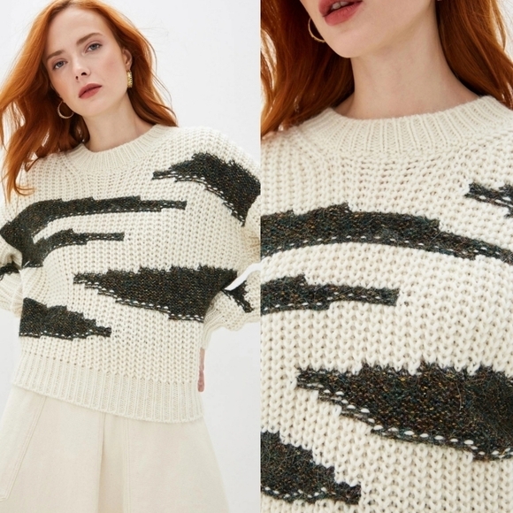 BA&SH Cacilie Metallic Intarsia-Knit Alpaca/Wool Ivory Sweater New Size 0/XS - Picture 2 of 16